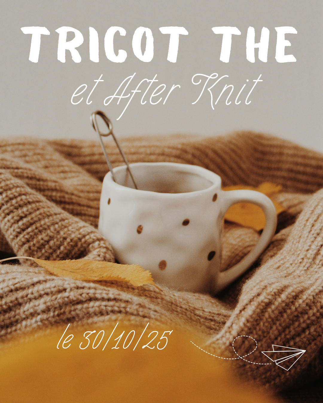 affiche tricot avec tasse de thé