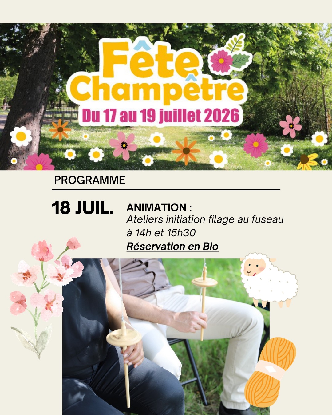 De la laine au fil : un voyage intemporel.

À l’occasion de la Fête Champêtre @ville_de_bassens, venez vivre une parenthèse douce et authentique au cœur d’un événement célébrant la nature, les savoir-faire et la vie locale.

Plongez dans la magie de la laine, du mouton au fil, entre races rustiques et gestes ancestraux.  Un moment pour ralentir, observer et renouer avec un savoir-faire vivant qui traverse les générations.

Je vous propose une initiation au filage au fuseau : un atelier accessible pour découvrir la matière, comprendre les gestes et repartir avec vos premières bases.

Rendez-vous à la Plaine des Sports – Griffons Séquinaud.
Deux créneaux : 14h et 15h30
Places limitées.
Réservation : lien en Bio

#lainedebordeaux #laineslocales #filage #handspunyarn #tricot #crochetofinstagram